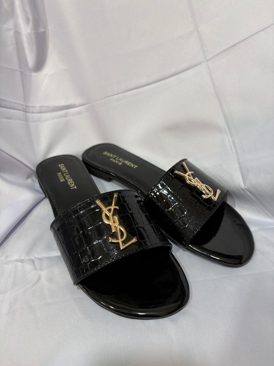 YSL Snake Skin Design Flats – Black