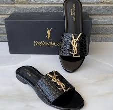 YSL Snake Skin Design Flats – Black