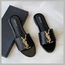 YSL Snake Skin Design Flats – Black